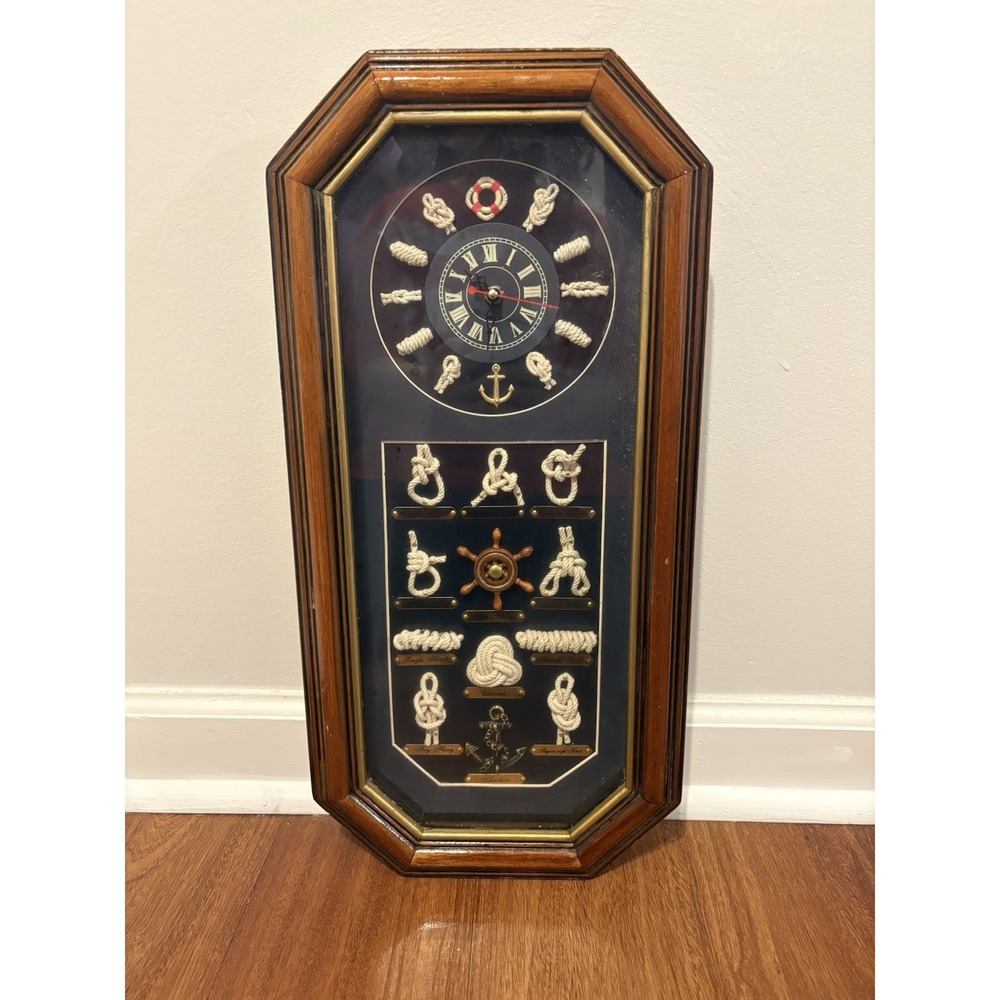 Nautical Knot Board Wall Clock Wood Shadowbox Sailor Knots Maritime Decor